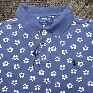 Polo Ralph Lauren Mens Polo Shirt XL Blue Floral Print Classic Fit Cotton